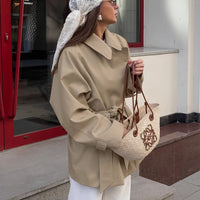 Trench Coat Women's Long Khaki Workwear Lace-up Long Sleeve Coat