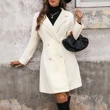 Pearl Fastener Decoration Solid Color Wool Coat Women