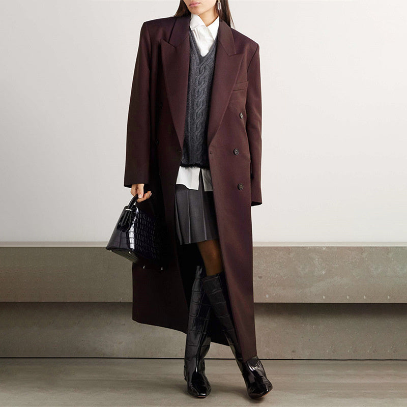 Pure Color All-matching Angola Red Long-cut Coat