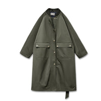 Retro Olive Green Loose Flip Pocket Trench Coat