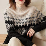Snowflake Turtleneck Knitted Retro Loose Sweater
