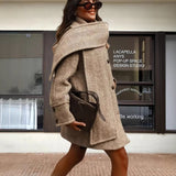 Women's Polyester Striped Woolen Trench Coat