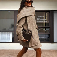 Women's Polyester Striped Woolen Trench Coat