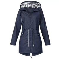 Womens Waterproof Raincoat Casual Basic Outdoors Drawstring Trench Lightweight Drawstring Jackets Hiking Clothes For Women