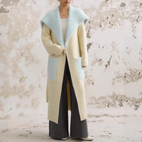 Fur Collar Long Stitching Cardigan Loose Knitted Overcoat Coat