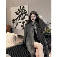 Lapel Tassel Long Knitted Coat