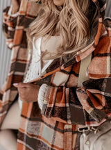 Women's Plaid Hooded Coat With Pocket Detail