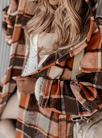 Women's Plaid Hooded Coat With Pocket Detail