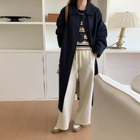 Simple Temperament Lapel Loose Long Trench Coat