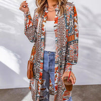 Bohemian Shirt Lapel Loose Casual Printed Long Cardigan