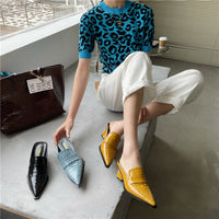 Spring Women Slipper Square Med Heel Slip