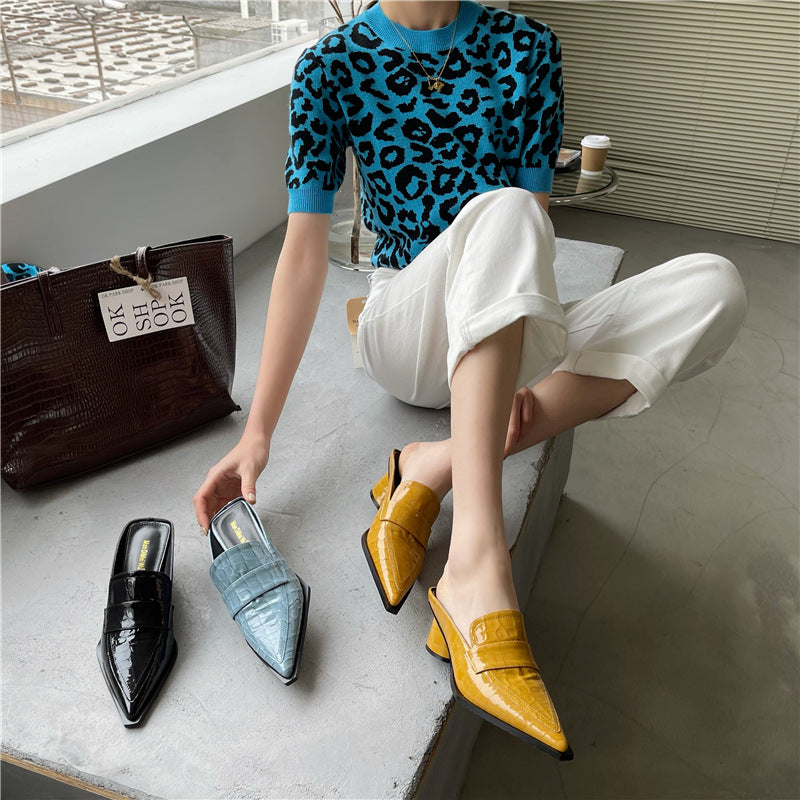 Spring Women Slipper Square Med Heel Slip