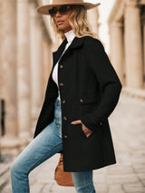 Women's Single-Breasted Solid Color Woolen Coat