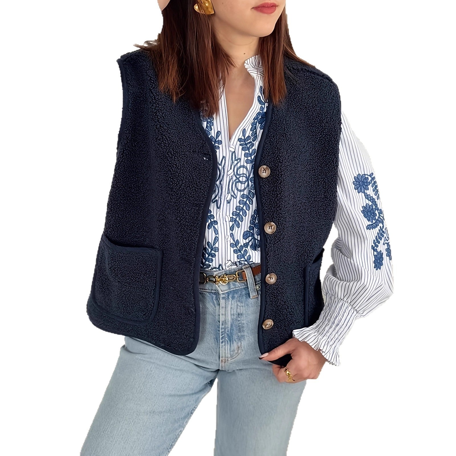 Women's Lambswool Sleeveless Button Vest