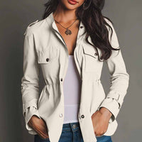 Long Sleeve Waist-tight Jacket Pocket Windbreaker Coat Women's Clothing