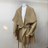 Loose Profile Commute Minimalist Black Large Lapel Design Trench Coat