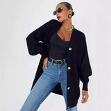 European And American Pure Color Casual Versatile Loose V-neck Early Autumn Knitted Cardigan