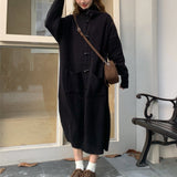 Horn Button Sweater Cardigan Women's Mid-length Turn-down Collar Coat