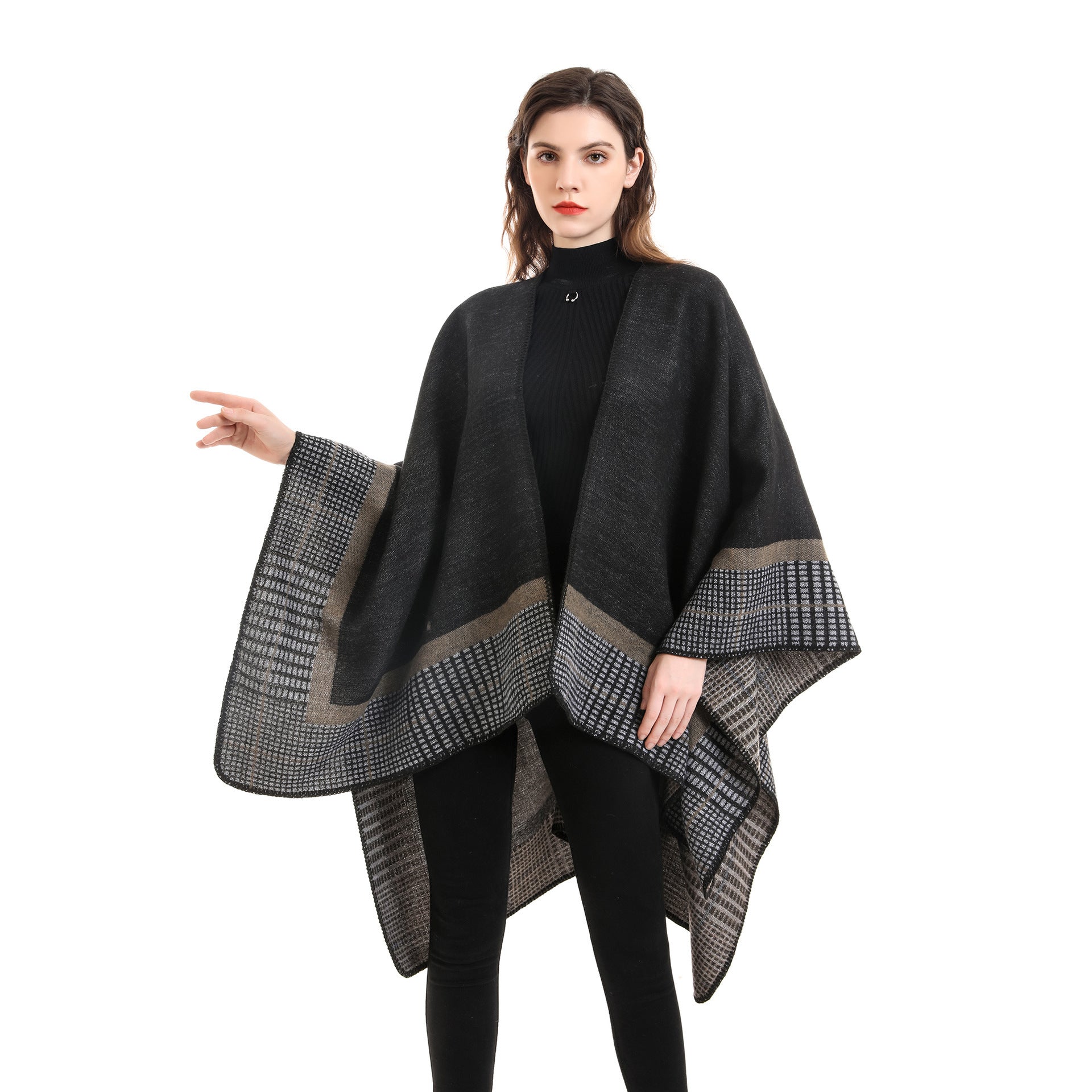 Double-sided Plaid Cashmere Shawl Coat
