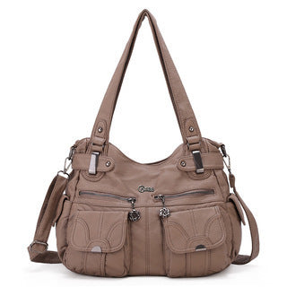 Portable Soft Casual Leather Messenger Tote