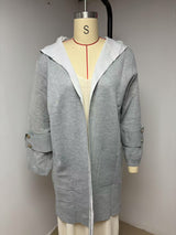 European And American Spring New Women's Clothing Casual Contrast Color Sweater Cardigan Hooded Coat