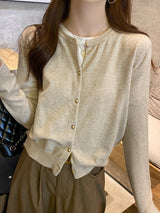 Gray Knitted Cardigan Women's Autumn Outerwear High-grade Sweater Coat