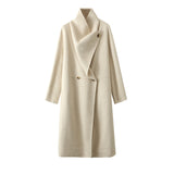 Women's Large Lapel Pure Color Tied Warm Reversible Woolen Coat