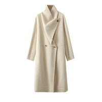 Women's Large Lapel Pure Color Tied Warm Reversible Woolen Coat