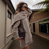 Women's Polyester Striped Woolen Trench Coat