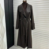 Lapel Mid-length Leather Coat Women