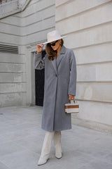 Simple Solid Color Long Sleeve Mid-length Woolen Coat