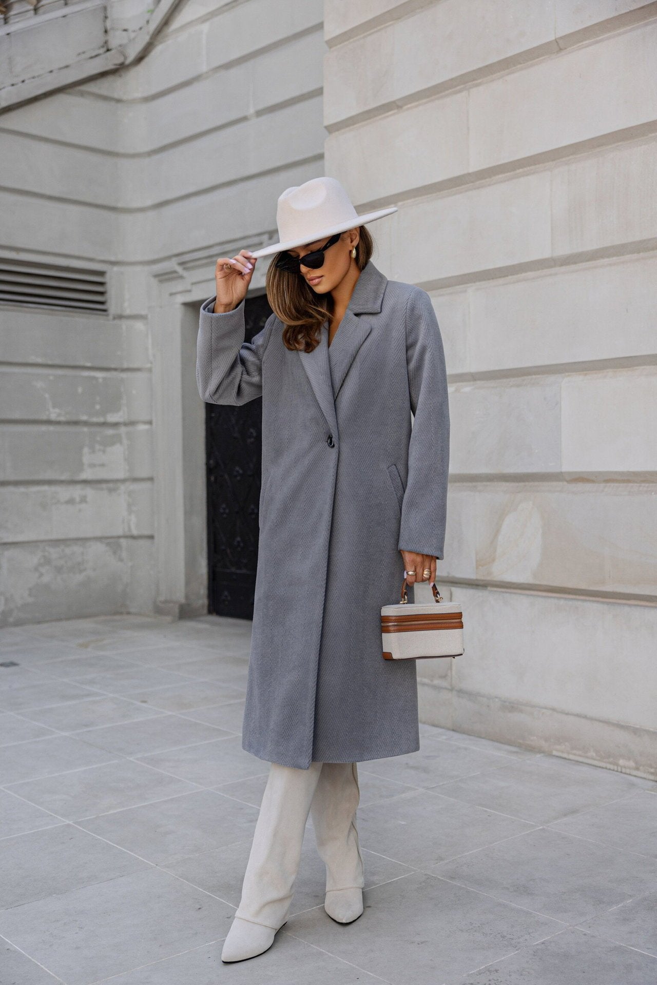 Simple Solid Color Long Sleeve Mid-length Woolen Coat