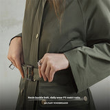 Retro Olive Green Loose Flip Pocket Trench Coat