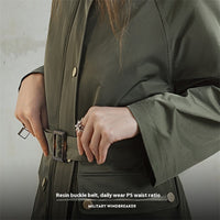 Retro Olive Green Loose Flip Pocket Trench Coat