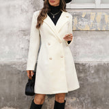 Pearl Fastener Decoration Solid Color Wool Coat Women