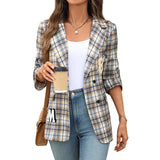 College Style Fashion Suit Plaid Coat For Women