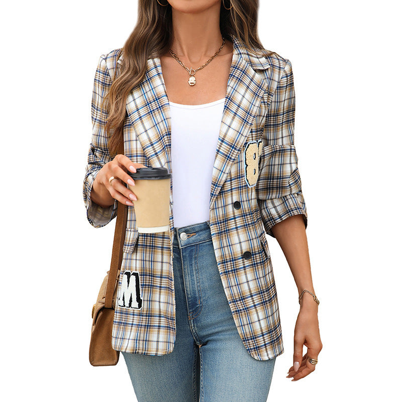 College Style Fashion Suit Plaid Coat For Women