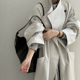 Retro Lapels One Button Mid-length Trench Coat Women's Belt Coat