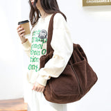 Ins Corduroy Shoulder Drawstring Bags