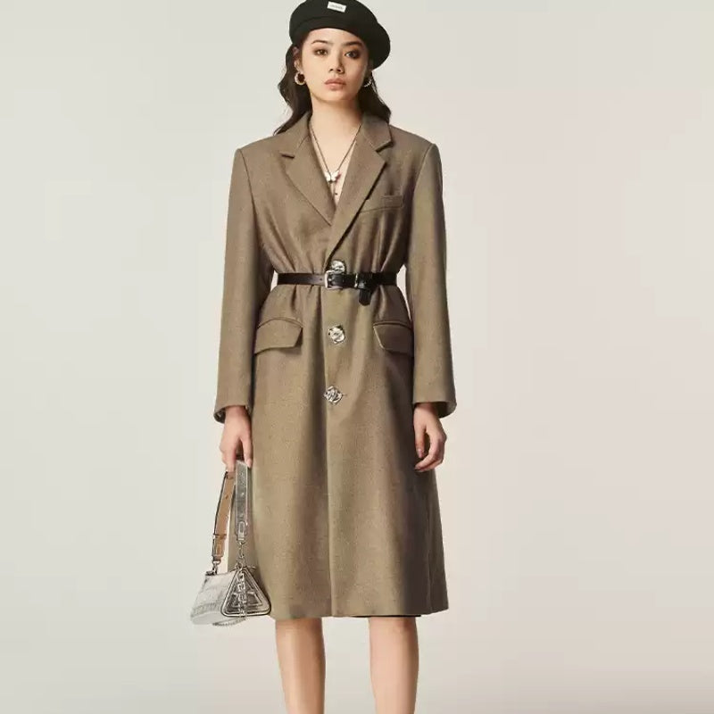 Autumn And Winter Classic Retro Mid-length Coat Brown Suit Jacket