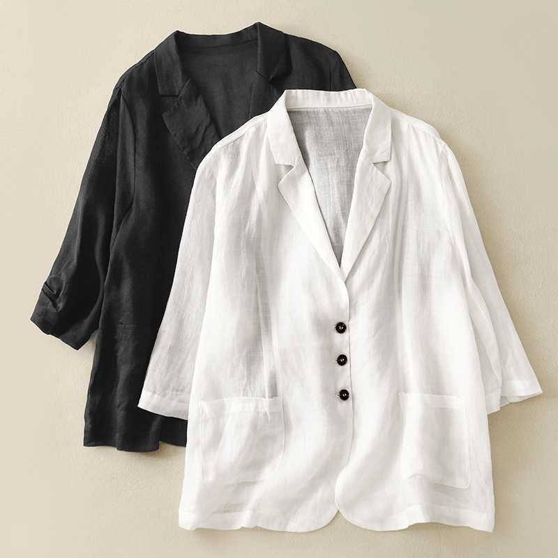 Cotton And Linen Loose Slimming Middle Sleeve Suit Jacket