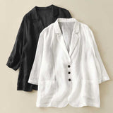 Cotton And Linen Loose Slimming Middle Sleeve Suit Jacket