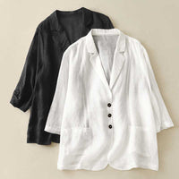 Cotton And Linen Loose Slimming Middle Sleeve Suit Jacket