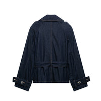 French Blue Belt Short Wide Design Denim Trench Coat