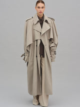 Women's Long Khaki Belted Cape Trench Coat