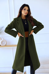 Simple Double Breasted Long Sleeve Lapel Button Woolen Coat