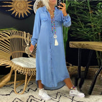 Explosive Denim Long Skirt New Shirt Collar Denim Casual Skirt Long Skirt