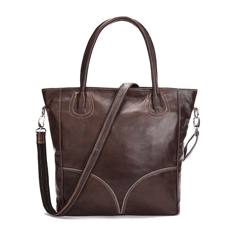 Large Capacity Leather Zipper Tote Bag