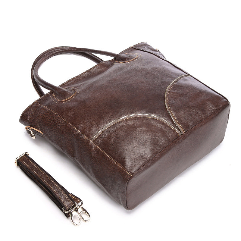 Large Capacity Leather Zipper Tote Bag