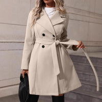 Women's Elegant Lace-up Solid Color Slim-fit Woolen Coat